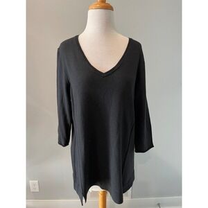 J. Jill Black V-Neck Tunic Sweater 3/4 Sleeve Seam Detail Womens Medium Missy